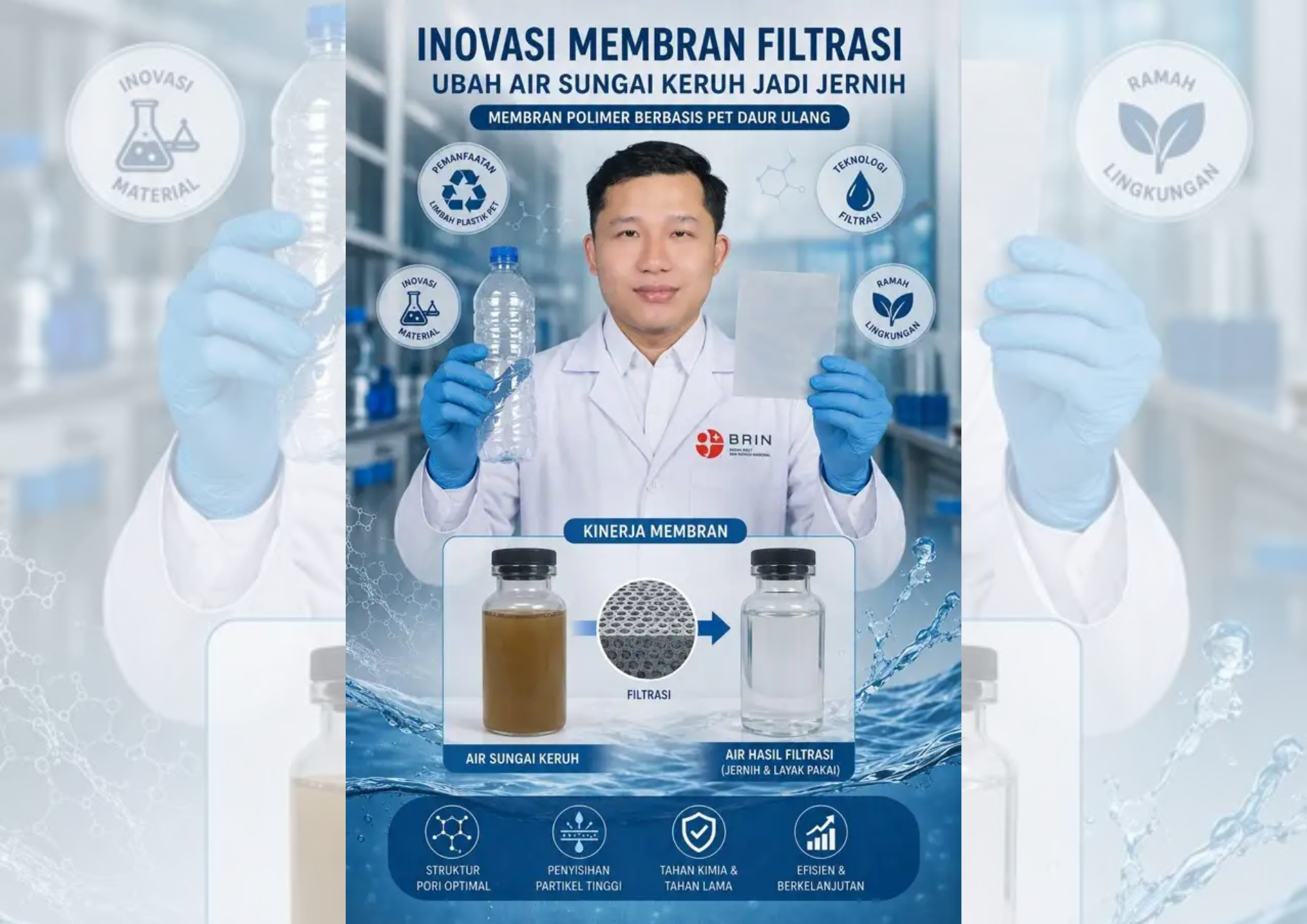 BRIN Ciptakan Membran Filtrasi Air dari Limbah Botol Plastik PET
